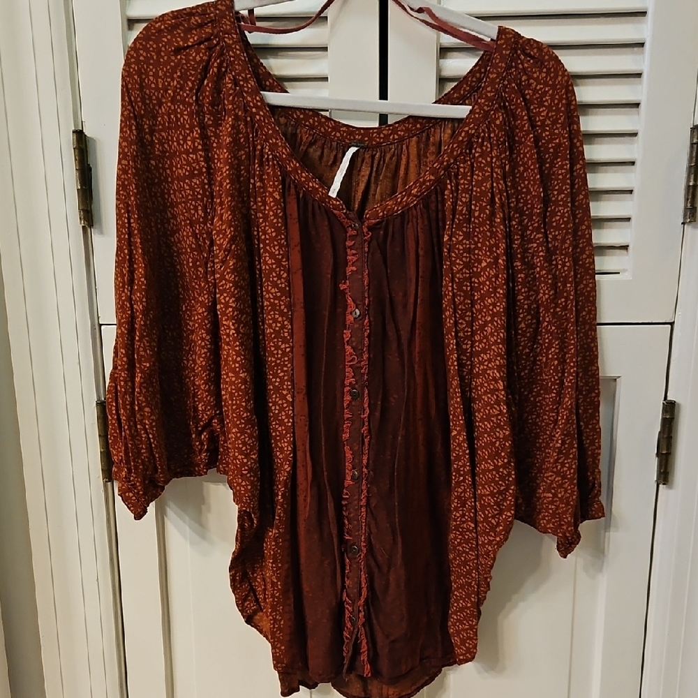 Free People Maroon Floral Blouse
